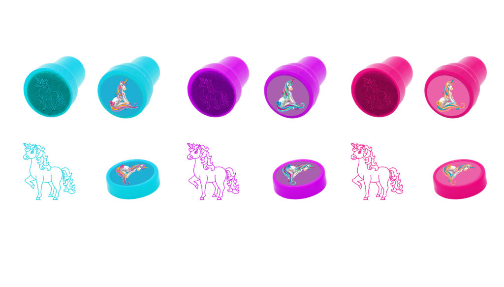 TAMPONS ENCREURS FUN (Pack thème des licornes) Turquoise - Violet - Rose