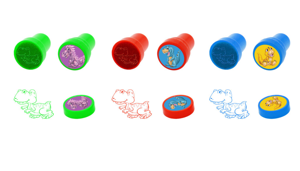 TAMPONS ENCREURS FUN (Pack thème des licornes) Rouge - Vert - Bleu
