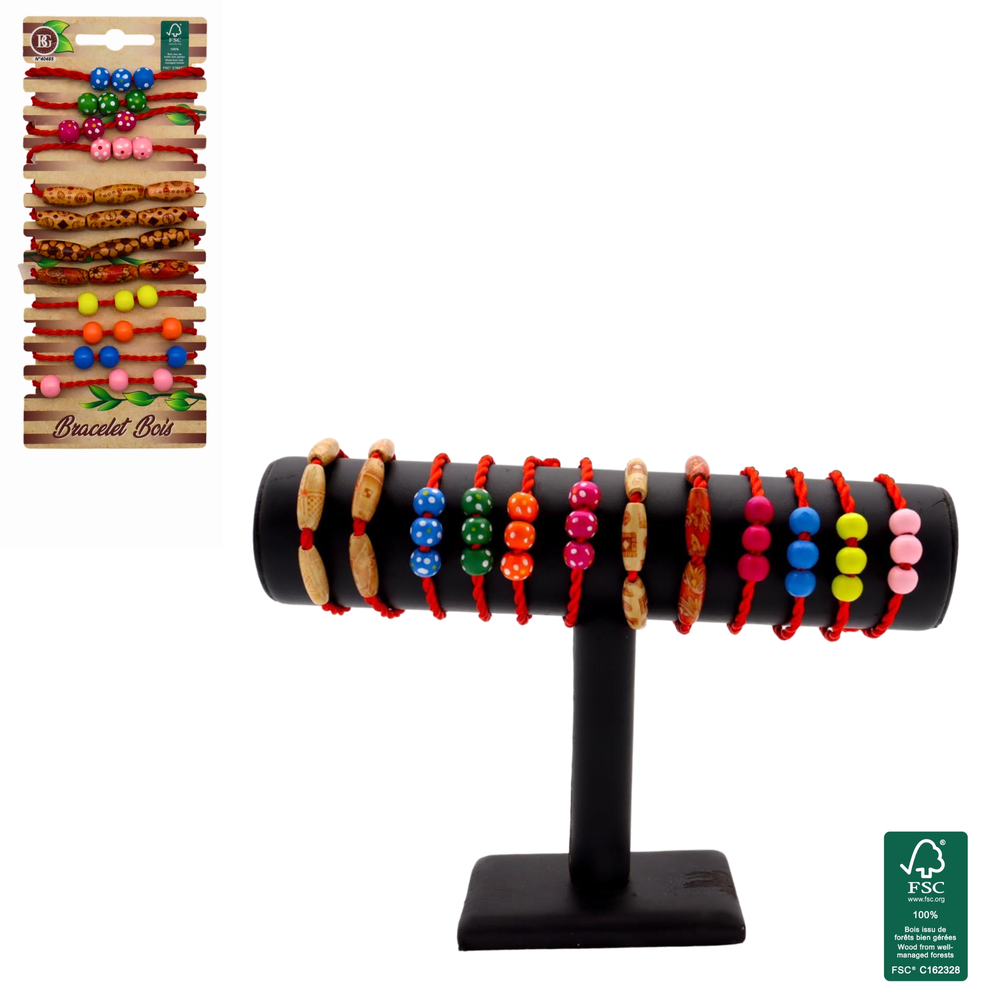 BRACELETS EN BOIS (Présentoir 24 bracelets) – Image 1