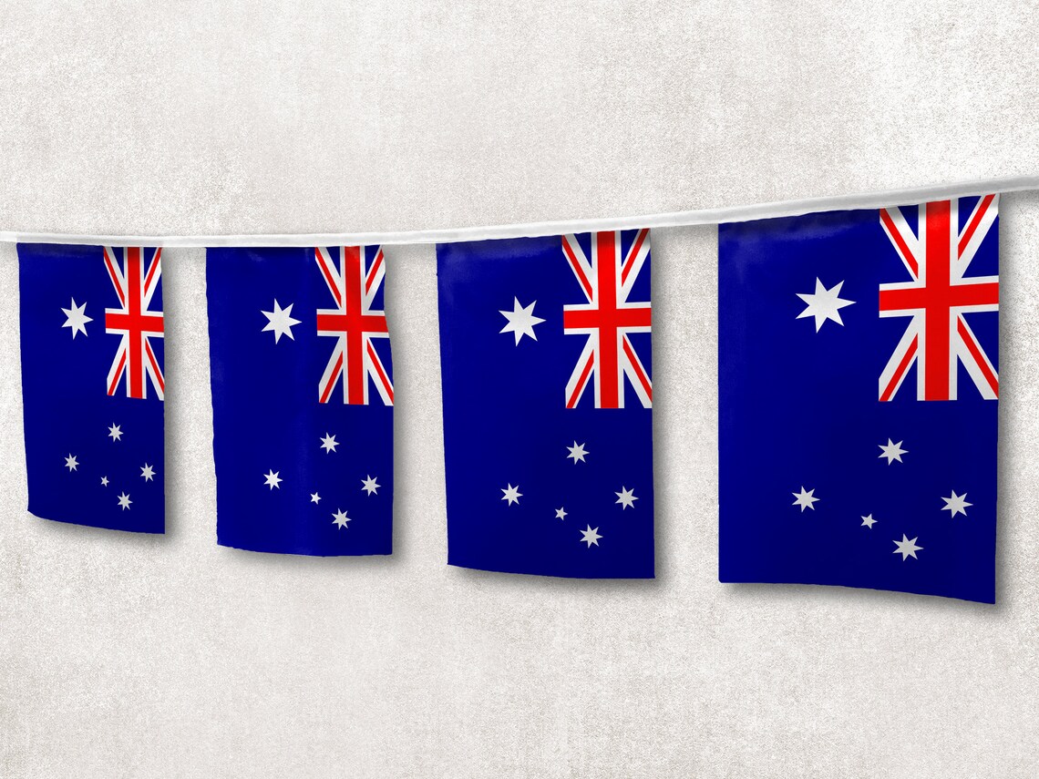 GUIRLANDE AUSTRALIE (Guirlande tissu - 10 mètres) 15 fanions 30 x 40 cm – Image 1