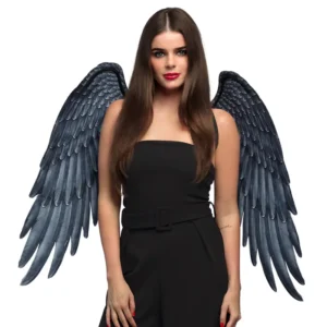 AILES D'ARCHANGE NOIRES (Ailes polyester 95 x 75 cm) Plumes imprimées – Image 1