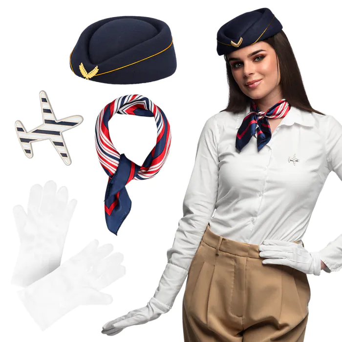 SET DE L'HOTESSE DE L'AIR (Calot, foulard, gants, badge)