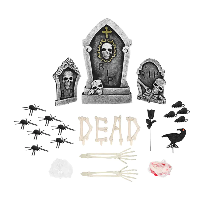 SET DÉCORATION CIMETIÈRE (Pierres tombales, corbeau) Animaux et objets