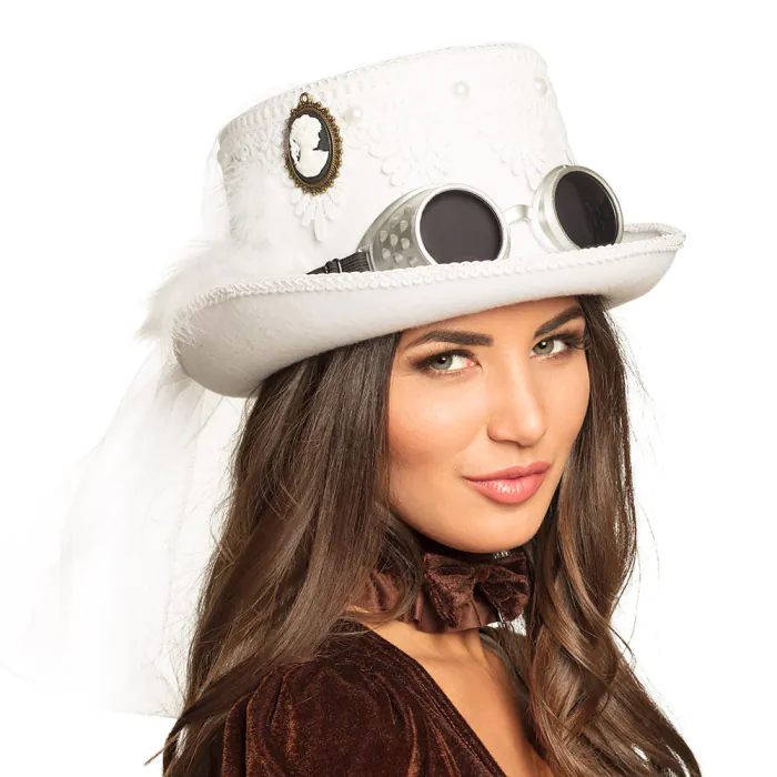 CHAPEAU STEAMPUNK (Chapeau blanc - lunettes) Collection Steampunk