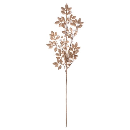 BRANCHAGE DORÉ DE NOEL (Feuilles or - Perles blanches) Hauteur 75 cm