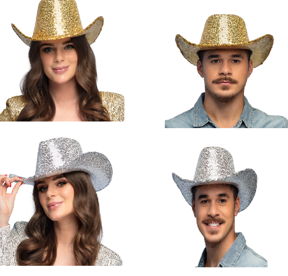 CHAPEAU COW BOY DISCO (Chapeau avec paillettes) Couleur or ou argent
