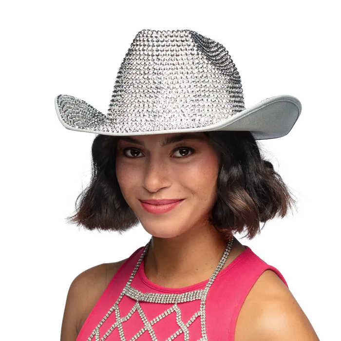 CHAPEAU COW BOY STRASS (Chapeau en version de luxe) Couleur rose ou argent