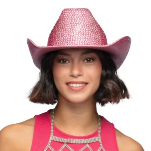 CHAPEAU COW BOY STRASS (Chapeau en version de luxe) Couleur rose ou argent – Image 3