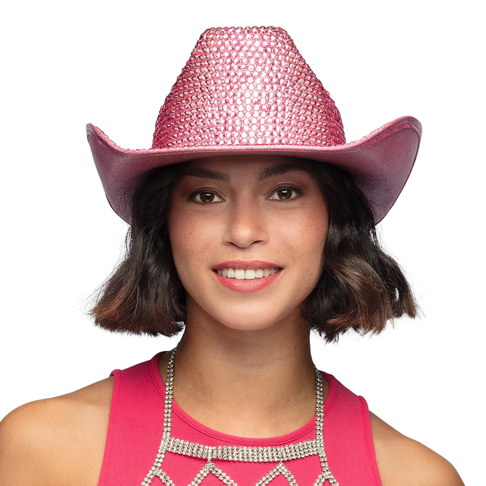 CHAPEAU COW BOY STRASS (Chapeau en version de luxe) Couleur rose ou argent