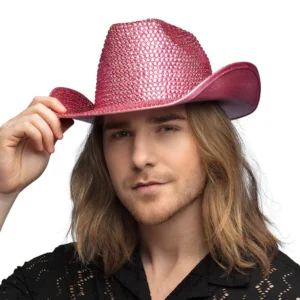 CHAPEAU COW BOY STRASS (Chapeau en version de luxe) Couleur rose ou argent – Image 2
