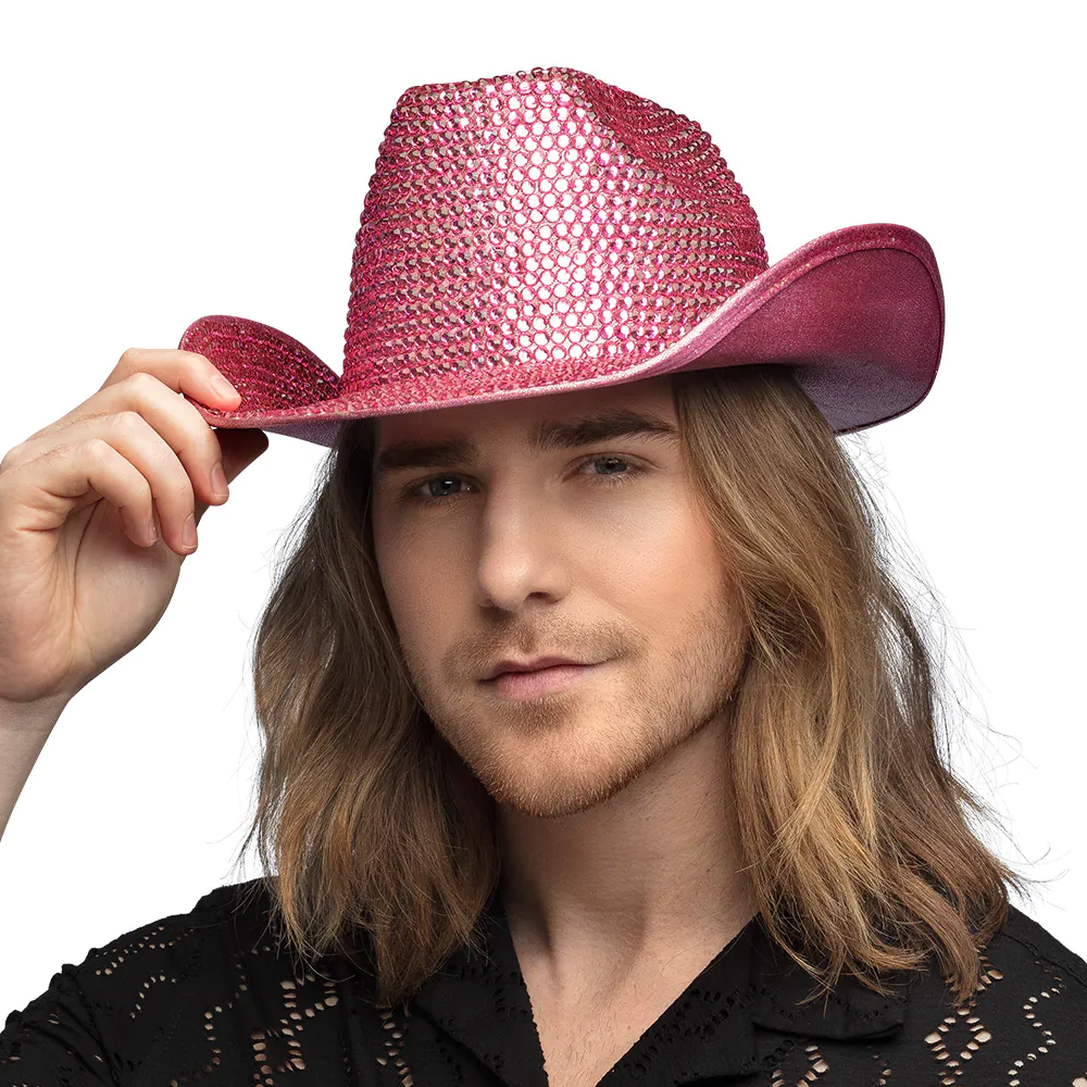 CHAPEAU COW BOY STRASS (Chapeau en version de luxe) Couleur rose ou argent