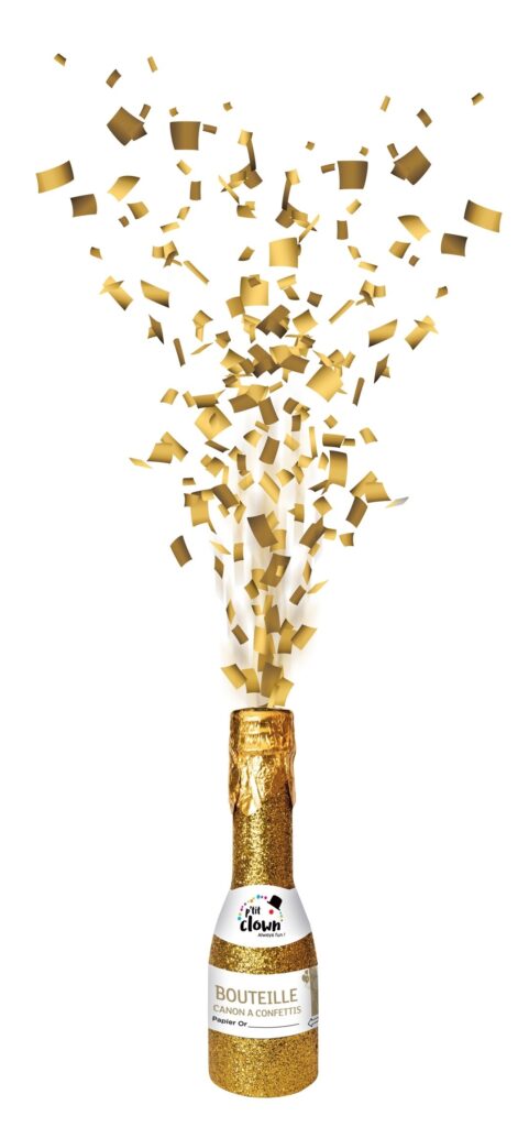 MINI BOUTEILLE A CONFETTIS (Bouteille champagne 16 cm) Confettis or