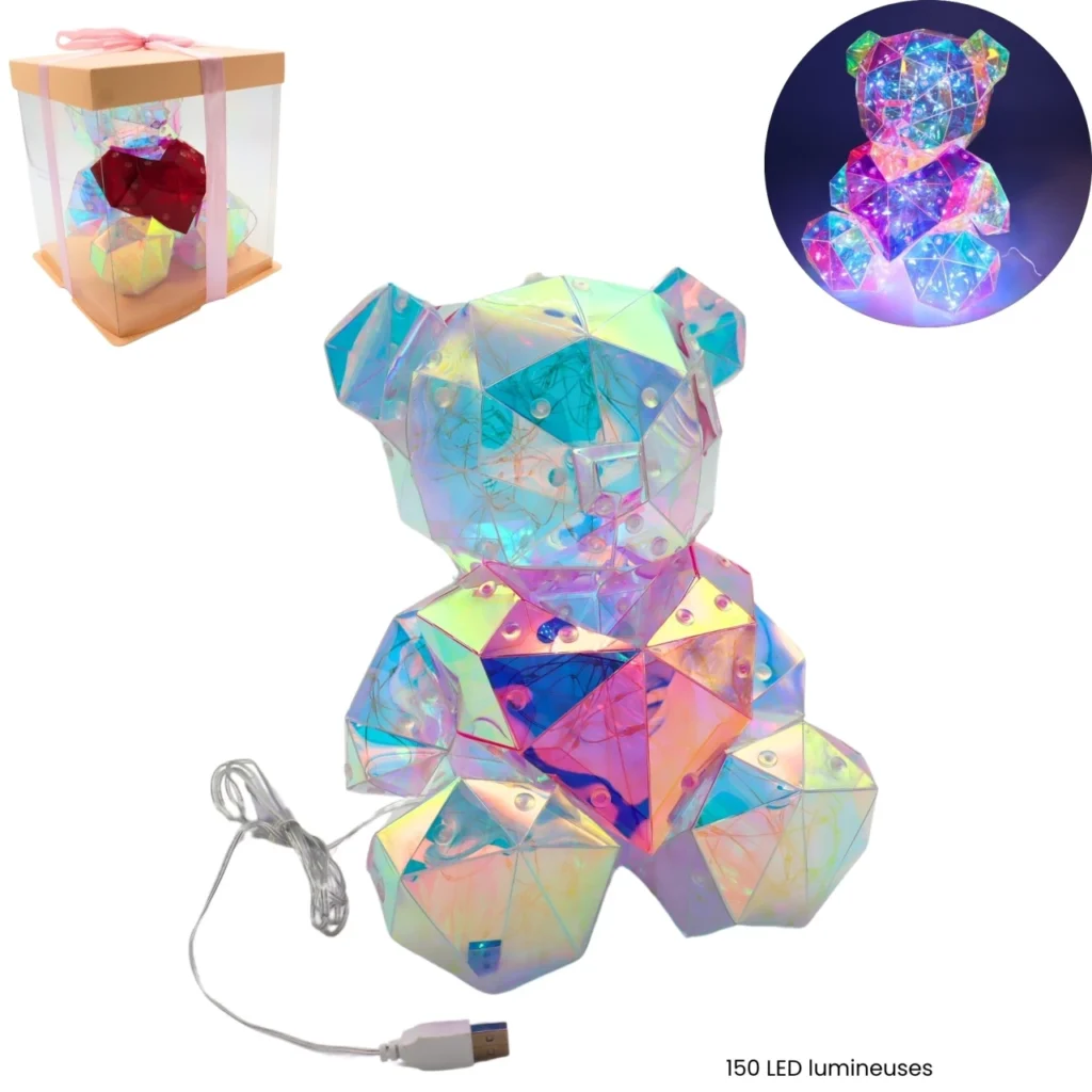 OURS LUMINEUX COEUR (Fonctionne avec port usb) Taille 30 x 24 cm