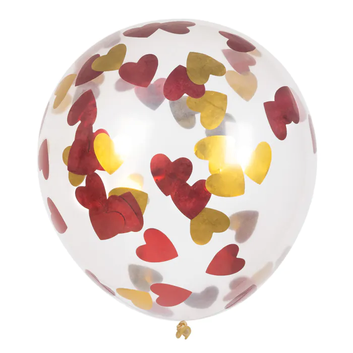 BALLON CONFETTIS COEURS (Sachet 5 ballons - 30 cm) Ballons transparents
