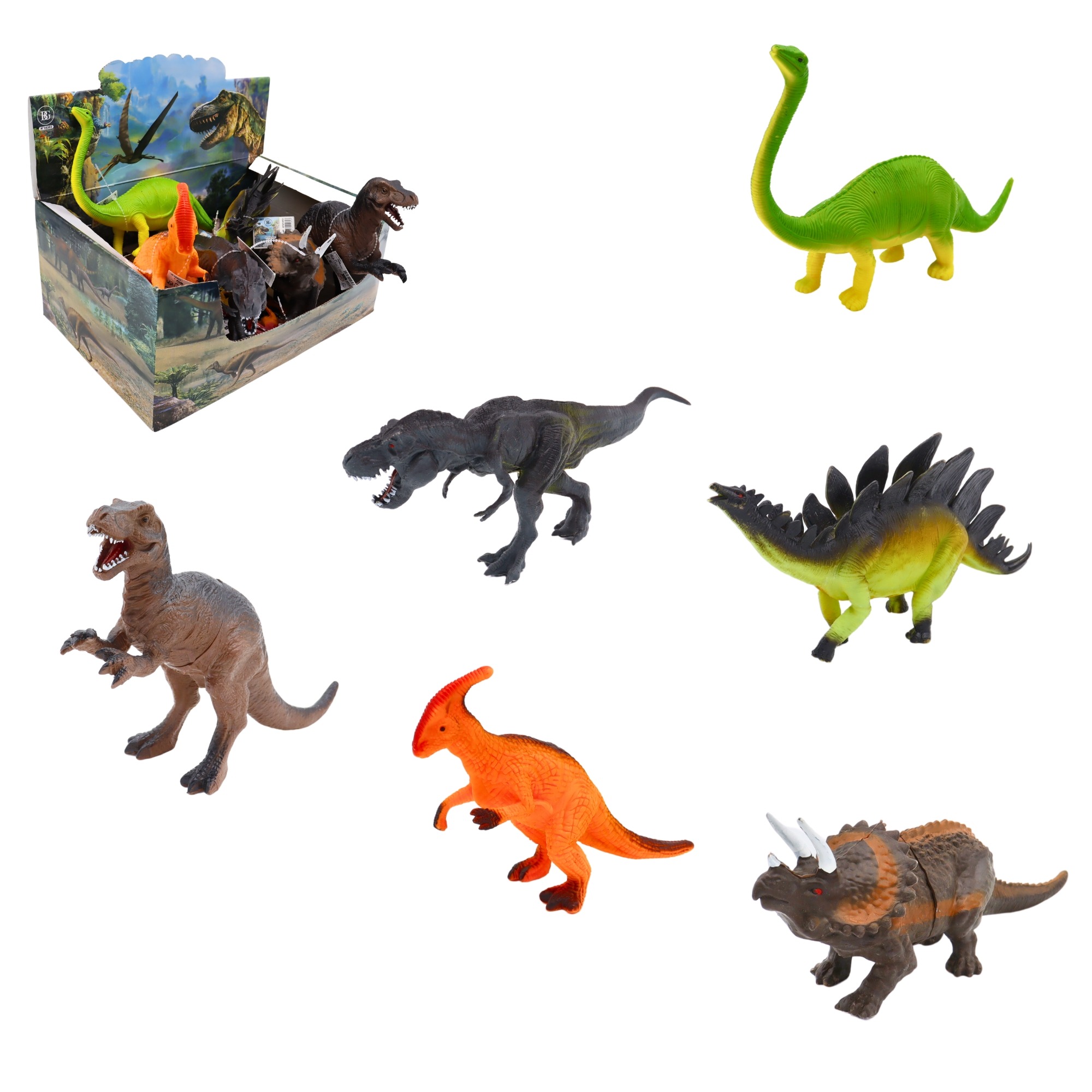 BOITE DE 6 DINOSAURES (Tailles entre 22 et 30 cm) – Image 1