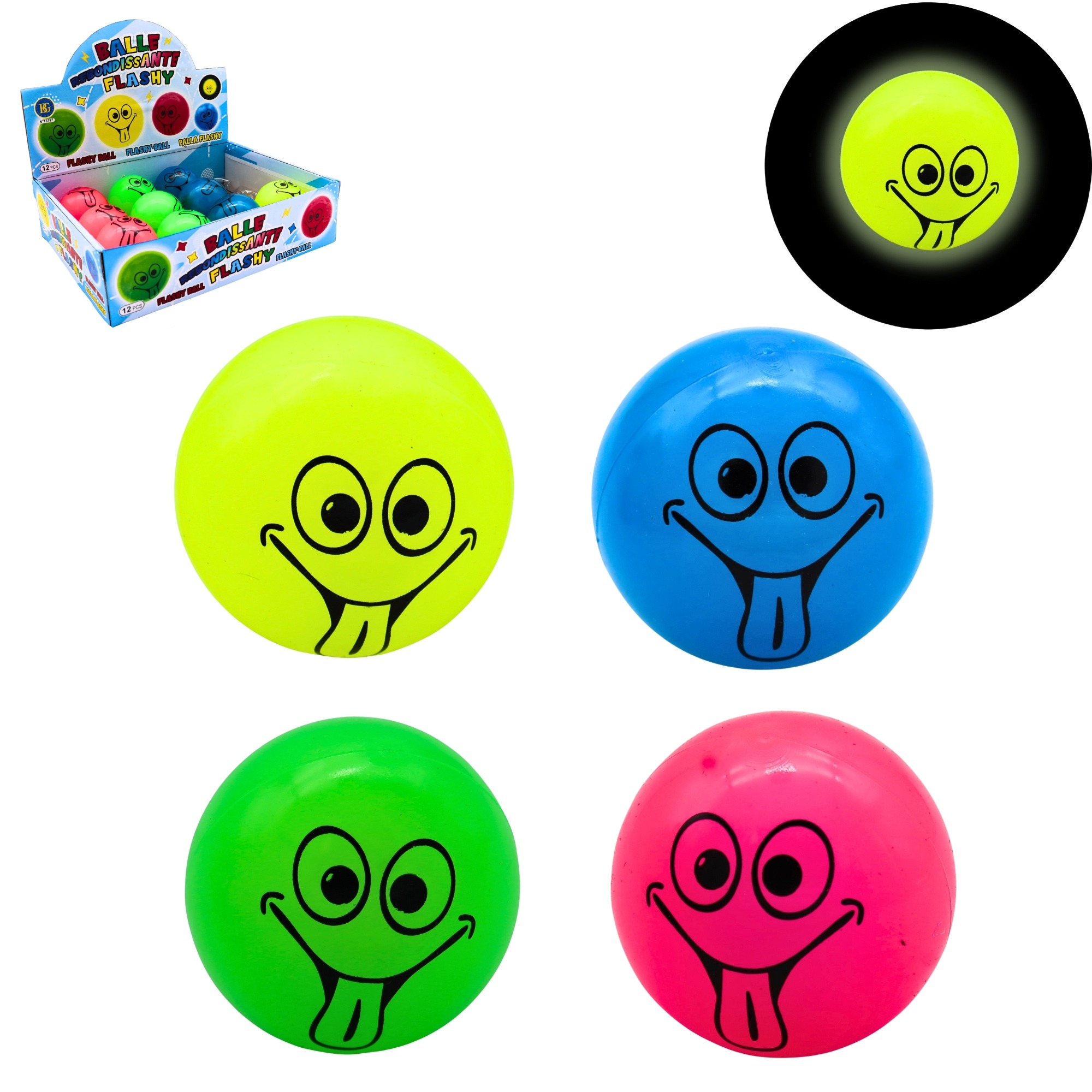 BALLE VISAGE LUMINEUSE (Pack 12 balles 5.5 cm) – Image 1