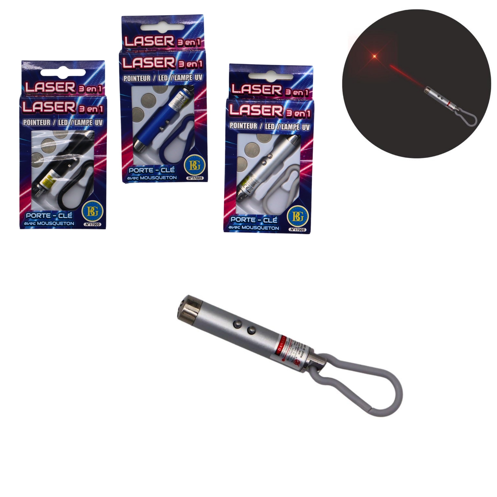 MINI LAMPE TORCHE LASER (Porte-clé mousqueton) Pointeur laser - 7 cm – Image 1