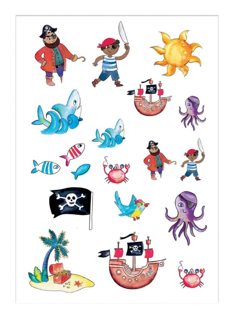 TATOUAGES PIRATES (Pochette avec assortiment) Taille 14.8 x 21 cm