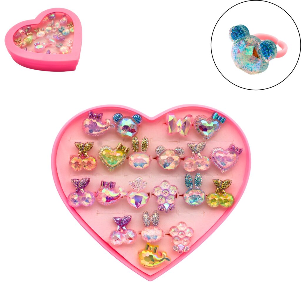 COFFRET BAGUES DIAMANTS (Assortiment 20 bagues) Coffret forme de cœur