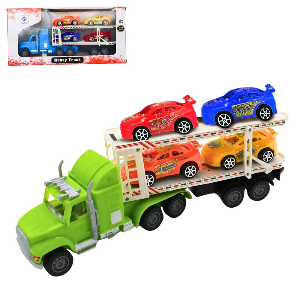 CAMION DE TRANSPORT (Taille 31 cm + 4 voitures)