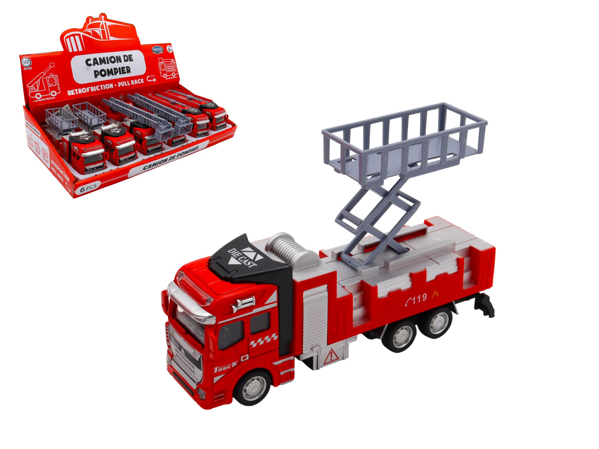 CAMION DE POMPIER (Présentoir 6 camions) Dimension 21 cm – Image 1