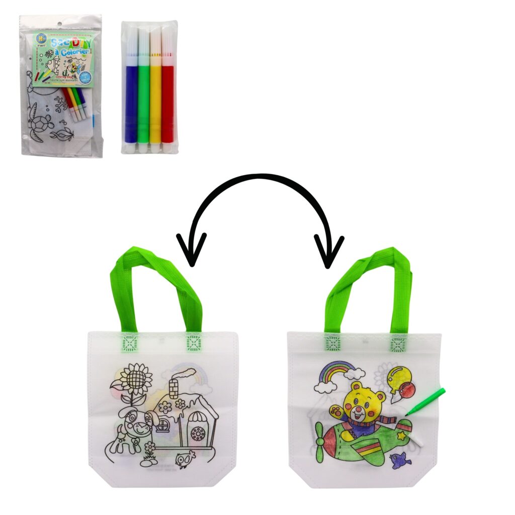 MINI SAC A COLORIER (Dimension 35 x 22.5 cm) Pack 24 sacs assortis