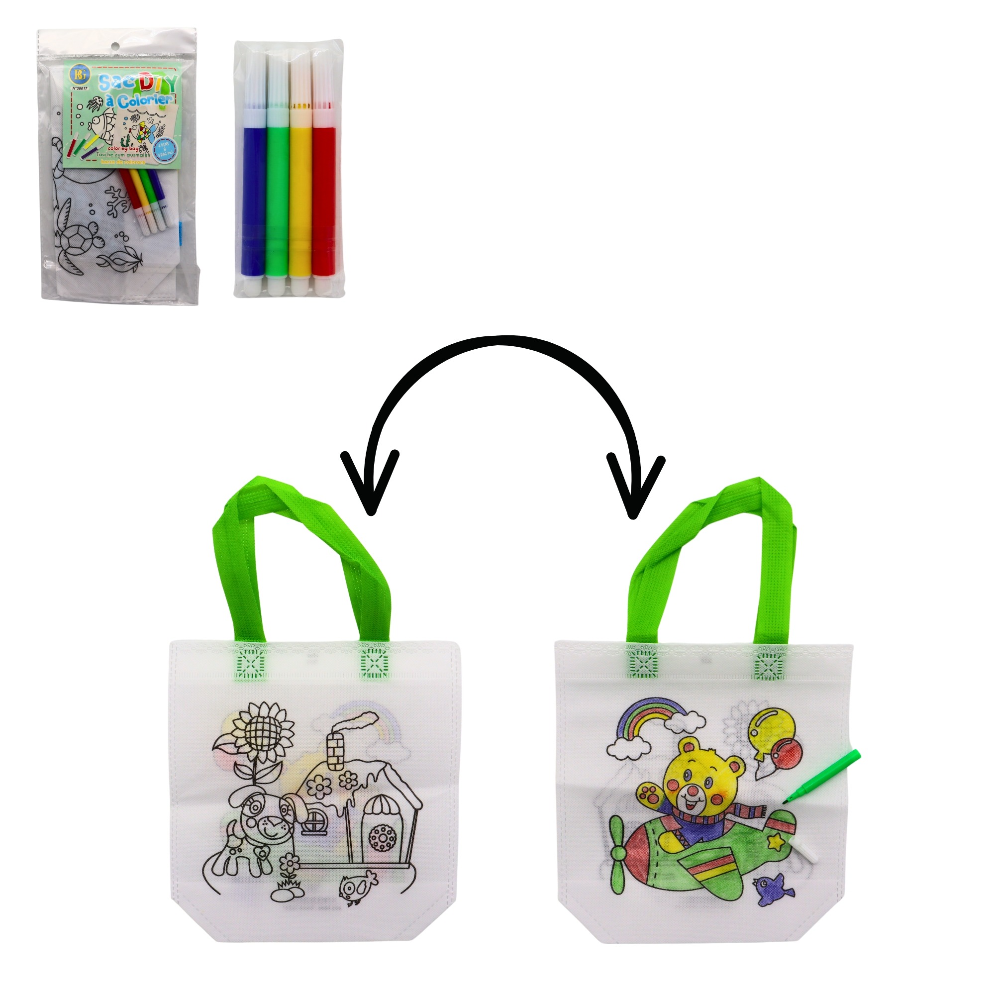 MINI SAC A COLORIER (Dimension 35 x 22.5 cm) Pack 24 sacs assortis – Image 1