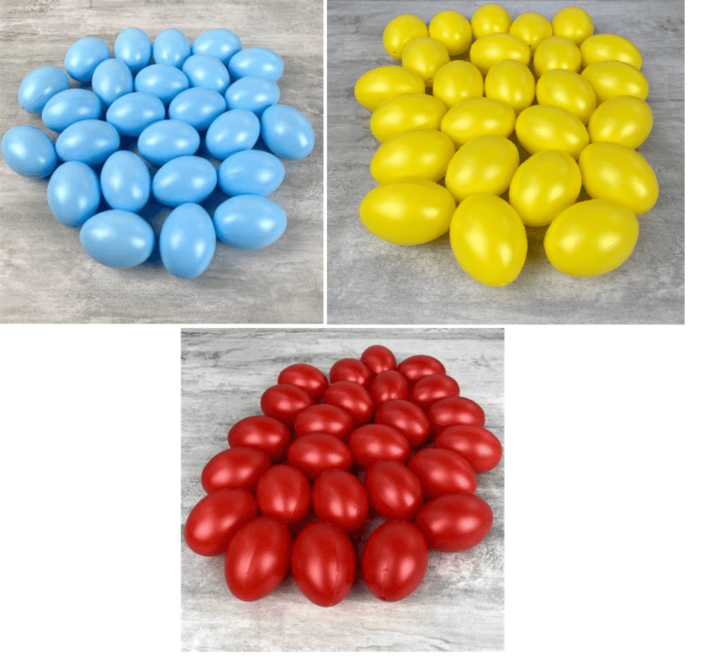 OEUFS DE PAQUES COLORÉS (Pack 25 œufs - 3 coloris) Dimension 6 cm