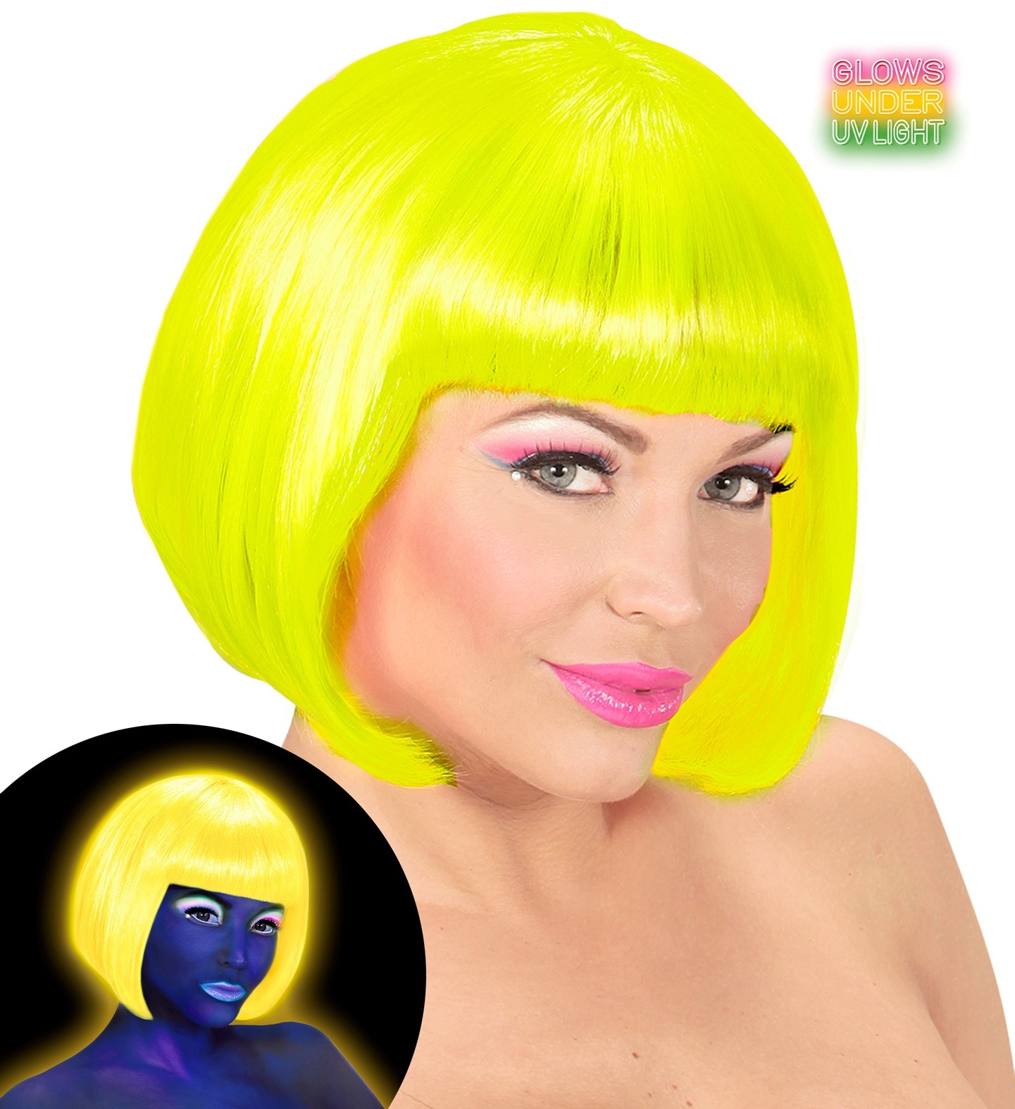 PERRUQUE CABARET JAUNE (Couleurs néons et fluo) – Image 1