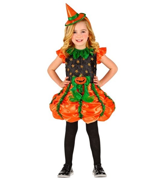 COSTUME PETITE SORCIÈRE CITROUILLE (Ensemble robe et chapeau)