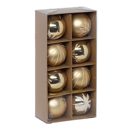 PACK BOULES DORÉES (Boules de noel - 8 pièces) Diamètre 8 cm