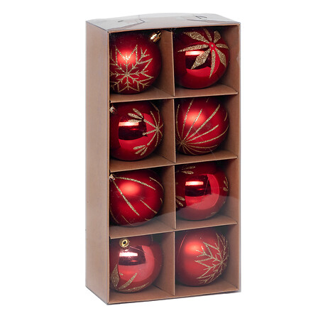 PACK BOULES ROUGES (Boules de noel - 8 pièces) Diamètre 8 cm