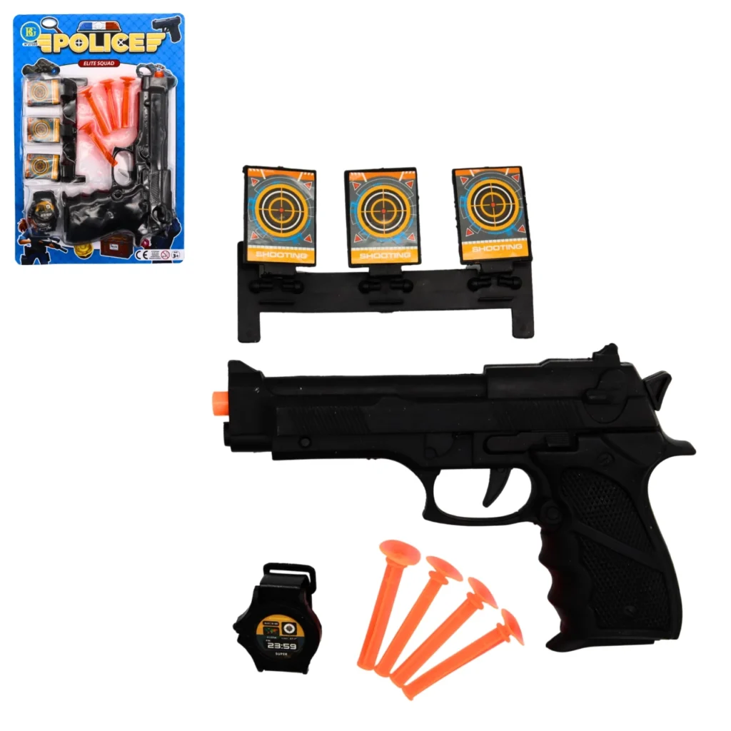 PISTOLET DE POLICE FLECHES 21.5CM + ACCESSOIRES